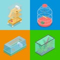 Isometric Pet Carriers with Aquarium and Portable House for Hamster and Bird