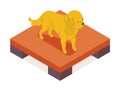 Isometric pet character isolated on white. Vector 3d pause table and dog standing on the top