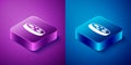 Isometric Petri dish with bacteria icon isolated on blue and purple background. Square button. Vector