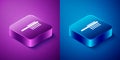 Isometric Pets vial medical icon isolated on blue and purple background. Prescription medicine for animal. Square button Royalty Free Stock Photo