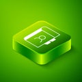 Isometric Phone book icon isolated on green background. Address book. Telephone directory. Green square button. Vector Royalty Free Stock Photo