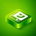 Isometric Phone book icon isolated on green background. Address book. Telephone directory. Green square button. Vector Royalty Free Stock Photo