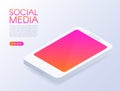 Isometric phone. Mock up mobile phone. Social media design. Screen with modern gradient. Smart and simple web interface Royalty Free Stock Photo