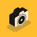 Isometric Photo camera icon isolated on yellow background. Foto camera icon. Vector Illustration