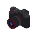 Isolated digital photo Camera 3D icon on white background. Black mirrorless isometric camera.