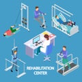 Isometric Physiotherapist and rehabilitation patients vector illustration