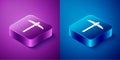 Isometric Pickaxe icon isolated on blue and purple background. Blockchain technology, cryptocurrency mining, bitcoin