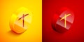 Isometric Pickaxe icon isolated on orange and red background. Blockchain technology, cryptocurrency mining, bitcoin