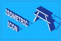 Isometric Picnic table with benches on either side of the table icon isolated on blue background. Vector Illustration