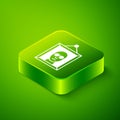 Isometric Picture icon isolated on green background. Green square button. Vector