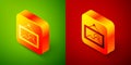 Isometric Picture icon isolated on green and red background. Square button. Vector