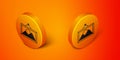 Isometric Picture landscape icon isolated on orange background. Orange circle button. Vector