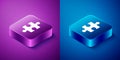 Isometric Piece of puzzle icon isolated on blue and purple background. Business, marketing, finance, layout Royalty Free Stock Photo