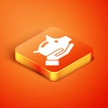 Isometric Piggy bank icon isolated on orange background. Icon saving or accumulation of money, investment. Vector. Royalty Free Stock Photo