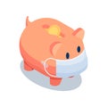 Isometric Piggy Bank Wearing Medical Face Mask on White Background