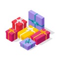 Isometric pile of gift boxes