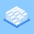 Isometric pile multilevel cement bricks pallet construction wholesale warehouse isometric vector