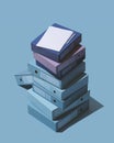 Isometric pile of ring binders and files