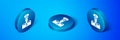 Isometric Pilot icon isolated on blue background. Blue circle button. Vector