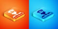 Isometric Pilot icon isolated on orange and blue background. Vector