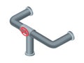 Isometric pipe. Water tube or pipeline with red valve. Oil or gas industry tube construction. Plastic plumbing system 3d