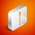 Isometric Pipette icon isolated on orange background. Element of medical, chemistry lab equipment. Pipette with drop