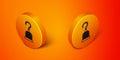 Isometric Pirate hook icon isolated on orange background. Happy Halloween party. Orange circle button. Vector Royalty Free Stock Photo