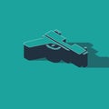 Isometric Pistol or gun icon isolated on green background. Police or military handgun. Small firearm. Vector