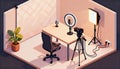 Isometric Pixel Art Creator Studio with Camera, Ring Light, Desk and Lighting Setup Royalty Free Stock Photo