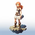 Isometric Pixel Fantasy Character Amelia - 8 Bit Cartoon Illustration