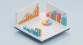 Isometric Pixelated Bar Graph Line Graph and Pie Chart Representation with Abstract Statistical Data Representation Royalty Free Stock Photo