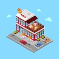 Isometric Pizzeria. Modern Restaurant with Parking Zone