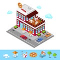 Isometric Pizzeria. Modern Restaurant with Parking Zone