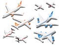 Isometric planes set. Private jet, 2 reactive passenger planes and small plane with propeller Royalty Free Stock Photo