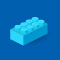 Isometric Plastic Building Block with shadow. Vector blue brick. Royalty Free Stock Photo