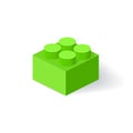 Isometric Plastic Building Block with shadow. Vector green brick.