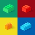 Isometric Plastic Building Blocks with shadow. Vector set of the colored bricks. Royalty Free Stock Photo