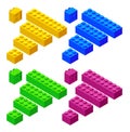 Isometric plastic toy blocks isolated on white background. Plastic construction blocks vector illustration Royalty Free Stock Photo