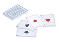 Isometric playing cards. Casino black and red suits, clubs, spaces, hearts and diamonds cards. Poker and blackjack gambling cards Royalty Free Stock Photo