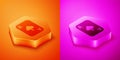 Isometric Playing cards icon isolated on orange and pink background. Casino gambling. Hexagon button. Vector Royalty Free Stock Photo