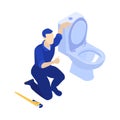Isometric Plumber Toilet Composition