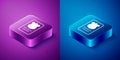 Isometric Police badge with id case icon isolated on blue and purple background. Square button. Vector
