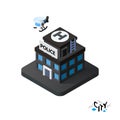 Isometric police station icon, building city infographic element, vector illustration Royalty Free Stock Photo