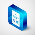 Isometric Poll document icon isolated on grey background. Blue square button. Vector