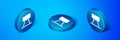 Isometric Pommel horse icon isolated on blue background. Sports equipment for jumping and gymnastics. Blue circle button