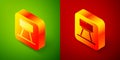 Isometric Pommel horse icon isolated on green and red background. Sports equipment for jumping and gymnastics. Square