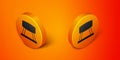 Isometric Pommel horse icon isolated on orange background. Sports equipment for jumping and gymnastics. Orange circle