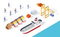 Isometric port cargo ship