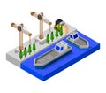 Isometric Port On White Background Vector Graphic Illustration.