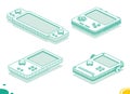 Isometric portable handheld retro gaming console with buttons. Collection of items. Outline concept. Object isolated on white